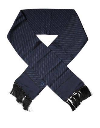 Dolce & Gabbana Mens Dark Blue Fantasy Fringes Neck Wrap Scarf Silk - One Size