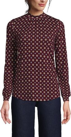 Lands End Jersey Long Sleeve Gathered Mock in Rich Burgundy Encircle Geo at Nordstrom, Size Medium