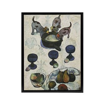 Artery8 Still Life with Three Puppies Paul Gauguin Framed Canvas Wall Art in White | Size: W24 x H32