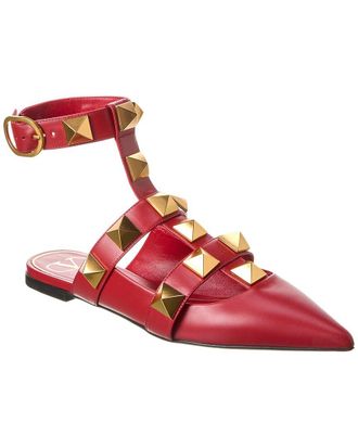 Valentino Roman Stud Leather Ankle Strap Flat