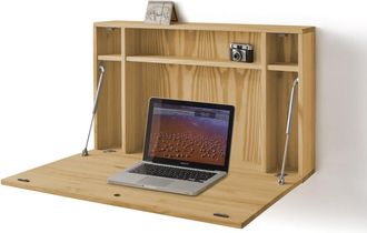 HOGAR 24 Escritorio flotante madera puerta abatible, encerado