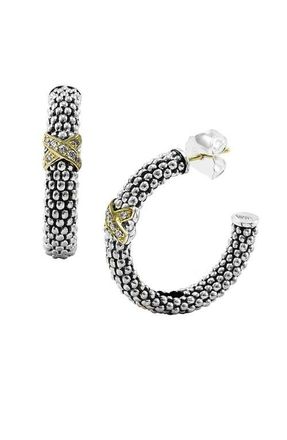 Lagos X Diamond & Caviar Hoop Earrings in Silver/Gold at Nordstrom