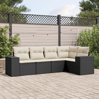 vidaXL Vidaxl - Set De Muebles De Jard&iacute;n 5 Pzas Y Cojines Rat&aacute;n Sint&eacute;tico Negro