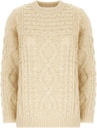 Isabel Marant Deotille Kabel Gebreide Trui - Dames - Ronde hals truien - Beige - XS - Wol - Truien & Vesten