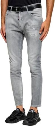 Dsquared2 Skater Distressed Logo-Tag Denim Jeans - Heren - Slim Fit Jeans - Grijs - M - Denim - Jeans