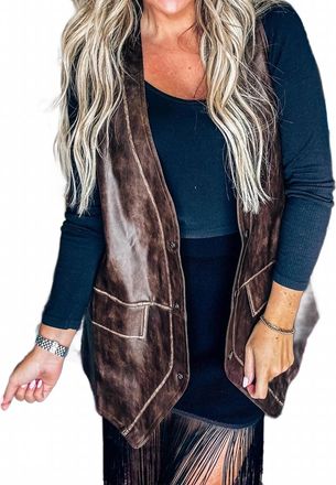 Promesa Born To Ride Vegan Leather Snap Front Vest In Brown