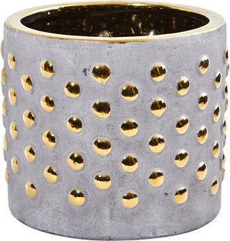 Nearly Natural 7-in Regal Stone Hobnail Planter with Gold Accents in Gray at Nordstrom