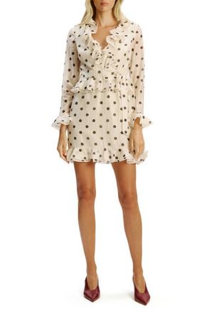 Bardot Polka Dot Frill Ruffle Long Sleeve Minidress in Ivory Spot at Nordstrom, Size 10