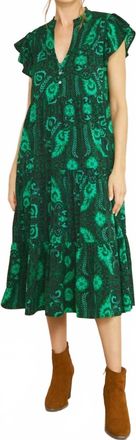 Entro Floral & Leaf Ruffle Midi Dress In Green