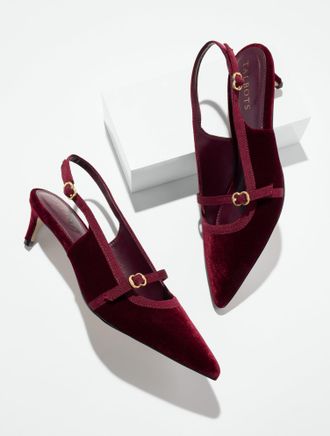 Talbots Elena Velvet Slingback Pumps - Red Wine - 10 1/2 M Talbots