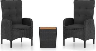 vidaXL Mesa Y Sillas Jard&iacute;n 3 Pzas Rat&aacute;n Sint&eacute;tico Madera Acacia Negro Vidaxl