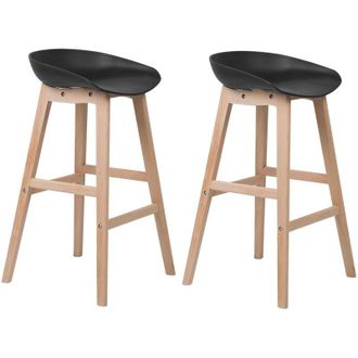 Beliani Set di 2 Sgabelli Alti in Legno Chiaro e Plastica Nera 85 cm Miccio