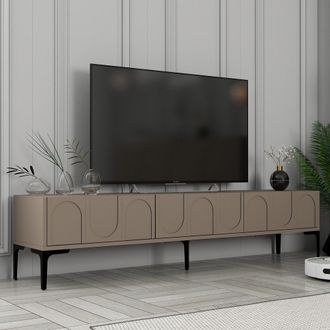Dmora Mueble Para Tv Scafa, 3 Puertas, Apertura Abatible, 3 Compartimentos, 180x35x42h Cm Gris Tortora