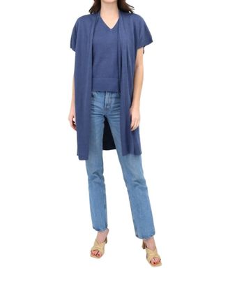 Kinross Cashmere Long Sleeveless Cardigan In Indigo