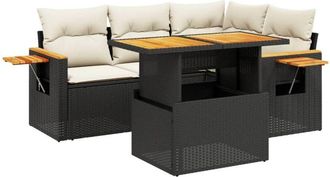 vidaXL Vidaxl - Set De Muebles De Jard&iacute;n 5 Pzas Y Cojines Rat&aacute;n Sint&eacute;tico Negro
