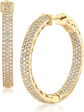 Kenneth Jay Lane Pav&eacute; Cubic Zirconia Inside Out Hoop Earrings in Clear-Gold at Nordstrom Rack