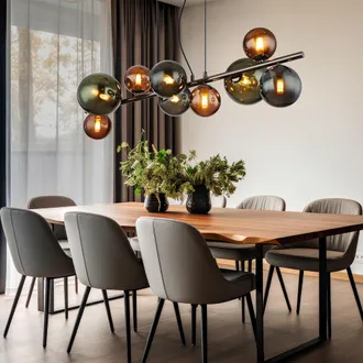 Globo Lighting Lampada A Sospensione Lampada Da Sala Da Pranzo Lampada Da Soggiorno Lampada Da Cucina, Globi Di Vetro Grigio Metallo, 9 Fiamme G9, Led 3,5w 350lm 300
