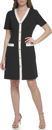 Tommy Hilfiger Womens V-Neckline Short Sleeve Dress Casual, Black/Ivory, 18