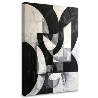 Feeby Cuadro Sobre Lienzo, Composici&oacute;n Abstracta Formas Negro Y Blanco, 80x120