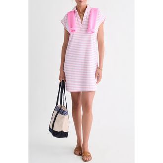 Vineyard Vines Margo Stripe Short Sleeve Polo Dress in Neon Bloom Stripe at Nordstrom, Size Small