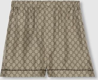 Gucci GG Supreme Print Silk Shorts, Beige, Ready-to-wear