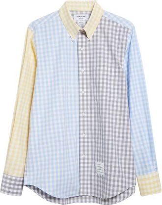 Thom Browne Fun-Mix Gingham Check Poplin Button-Down Shirt in Fun Mix at Nordstrom, Size 3