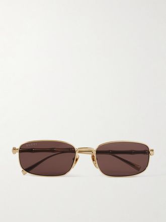 Gucci Occhiali Da Sole In Metallo Dorato Con Montatura Rettangolare Bamboo - Oro