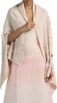 Bernadette Double Face Embroidered Shawl In Pale Pink/ Beige