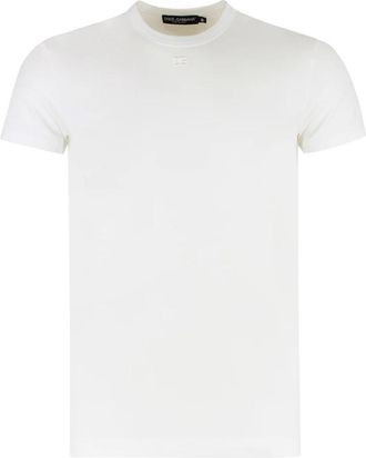 Dolce & Gabbana Geborduurd Logo Katoenen T-shirt met Ronde Hals - Heren - T-shirts - Wit - XL - Katoen - Tops