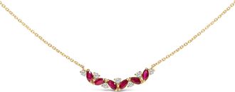 House of Brilliance 14K Yellow Gold Red Ruby and Diamond Trio Bar Line Necklace
