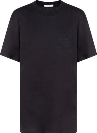Max Mara T-Shirts, female, Black, Size: XS Black Logo Embroidered T-Shirt