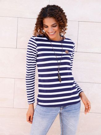 Casual Looks T-Shirt CASUAL LOOKS Shirt, Damen, Gr. 36, blau (marine, wei&szlig;, geringelt), 100% Baumwolle, gemustert, gestreift, mehrfarbig, Rundhals, Shirts T-Shirt