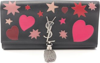 Saint Laurent Black Pink Red Color Leather Clutch Bag (Pre-Owned)