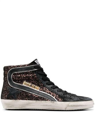 Golden Goose High-Top Sneakers with Glittery Silk