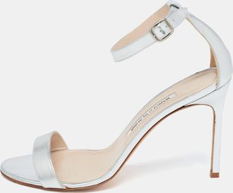 Manolo Blahnik Silver Leather Chaos Ankle Strap Sandals