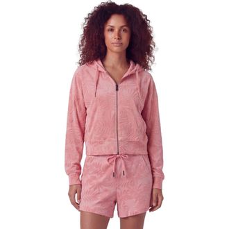 Lords of Harlech Womens Cropped Terry Toweling Zip Hoodie in Coral at Nordstrom, Size Xx-Large
