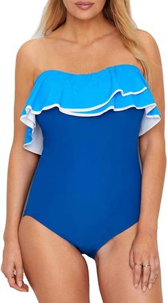 Coco Reef Contours Agate Ruffle Bandeau One Piece Swimsuit In Cadet