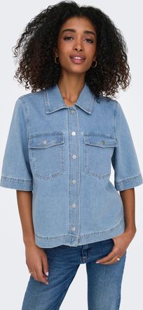 Only Jeansbluse ONLY ONLBELLE S/S SHIRT DNM GUA NOOS, Damen, Gr. XL, light blau denim, Denim/Jeans, Obermaterial: 100% Baumwolle, unifarben, regular fit h&uuml;