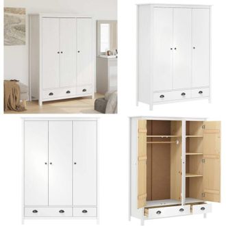 vidaXL Armadio a 3 Ante Hill Bianco 127x50x170 cm in Legno di Pino - Armadio a 3 ante - Armadio con cassetti