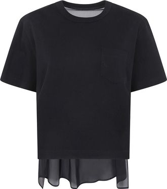 sacai Twill Katoen Jersey T-Shirt - Dames - T-shirts - Zwart - M - Katoen - Tops