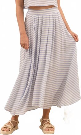 Blu Pepper Stripe High Waist Pleated Midi Skirt In Blue
