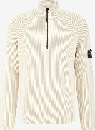 Stone Island Wollmix-Rippstrickpullover mit Stehkragen und Zip