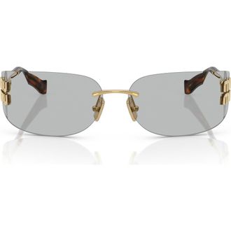 Miu Miu 75mm Oversize Rectangular Wrap Sunglasses in Gold /Light Grey at Nordstrom