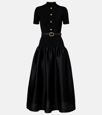 Self Portrait Belted keyhole cutout taffeta midi dress