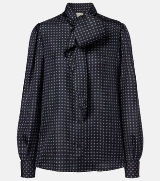 Saint Laurent Printed tie-neck silk cr&ecirc;pe de chine blouse