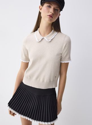Twik Womens Broderie anglaise Peter Pan collar sweater