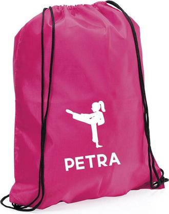 eBuy GB Personalised Martial Arts Bag, Kids Unisex Karate Drawstring Bag Boot Backpack for Sports Day, Girls Boys Rucksack (Fuschia)