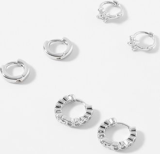 Simons Womens Small decorative crystal Hoop Earrings Set of 3