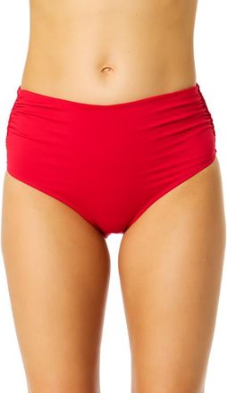 Anne Cole Womens Live In Color Solid Convertible High Waist Shirred Swim Bottom in Ruby Red at Nordstrom, Size X-Large