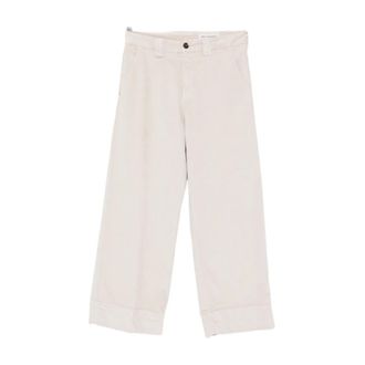 White Sand Duifgrijze Broek met Omgeslagen Zoom - Dames - Wijde Broeken - Grijs - S - Broeken